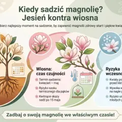 Jesień to najlepszy czas, by sadzić magnolię. Wrzesień-październik zapewnia korzeniom regenerację przed zimą. Wiosną magnolie są wrażliwe na przymrozki.